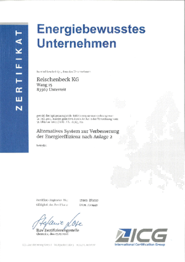 Zertifikat: Energiebewusstes Unternehmen 2020