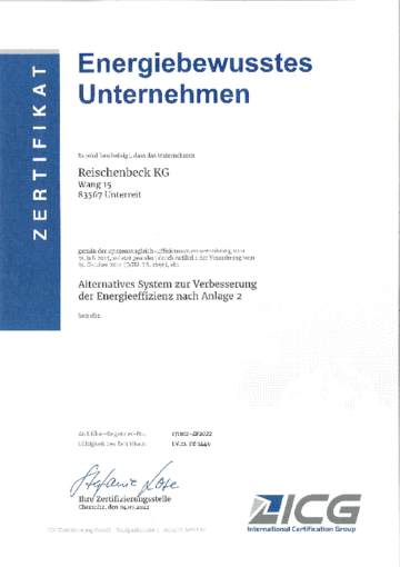 Zertifikat: Energiebewusstes Unternehmen 2022